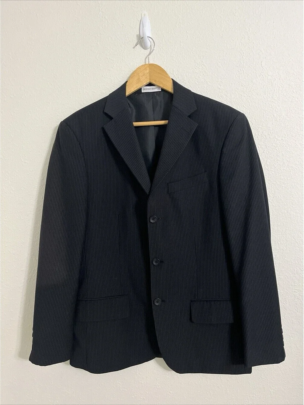 Geoffrey Beene Pinstripe Sport Coat Mens Size 40 Black Formal Blazer Suit Jacket